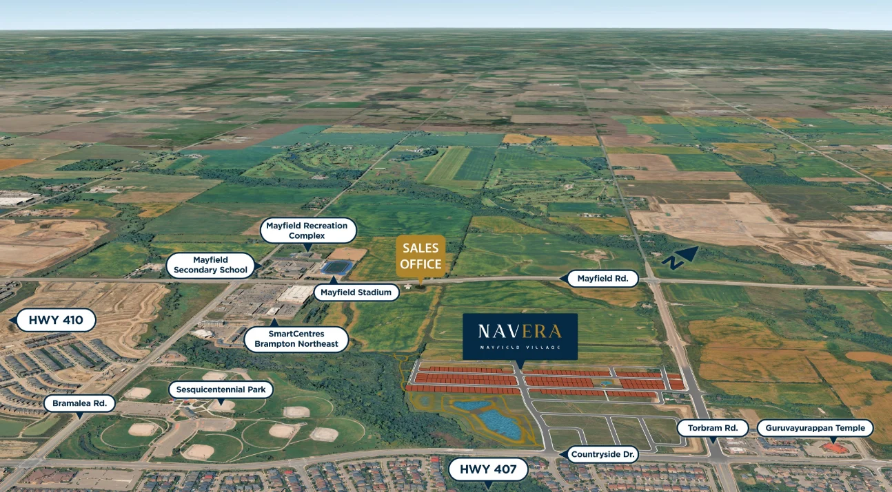 DiGreen Homes illustrative aerial showing Navera, Torbram Road and Countryside Drive